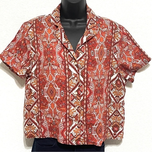 Rachel Zoe Woman 100% LINEN Aztec Design Button Down Shirt Size S - Picture 1 of 12